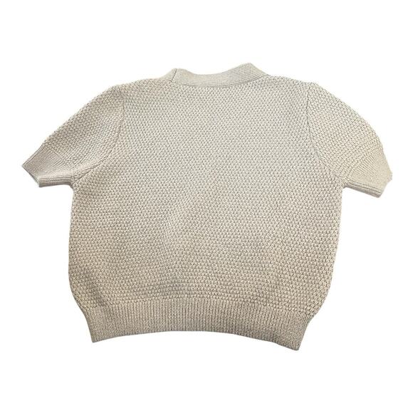 Zara Starfish Button Cardigan XS Tan Short Sleeve Cropped Textured Knit Coastal - Picture 3 of 8
